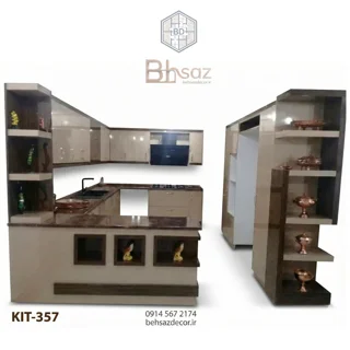 طراحی و اجرای کابینت آشپزخانه هایگلاس دو رنگ (طرح U) | پروژه KIT-357