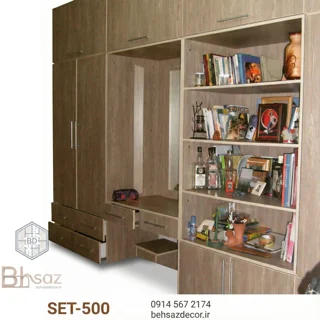 ست کمد دیواری چندمنظوره و سرویس اتاق خواب یکپارچه | مدل SET-500