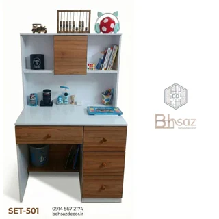میز تحریر کتابخانهدار و میز کامپیوتر اسپرت | مدل SET-501 (سفید و گردویی)